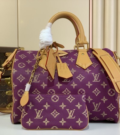 LOUIS VUITTON SPEEDY BANDOULIERE 30 MONOGRAM EMBROIDERED CALFSKIN LEATHER PURPLE 30×21×17CM